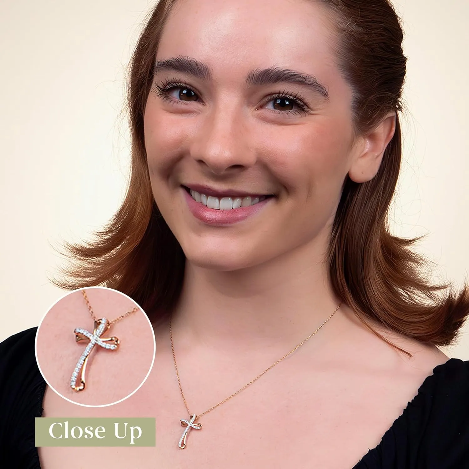 GILDED 10K Yellow Gold - 14K Yellow Gold Plated over 925 Sterling Silver Necklace for Women with Natural Round-Cut Diamond Twist Cross Pendant, 18" Cable Chain, 1/4 Carat Total Weight & Elegant Gift Box Included