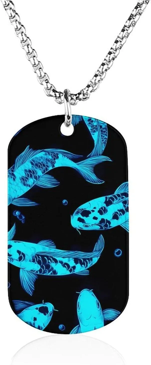 Glow in The Dark Fish Memorial Necklace Personalized for Women Men Square Titanium Steel Chains Picture Pendant Jewelry Gift