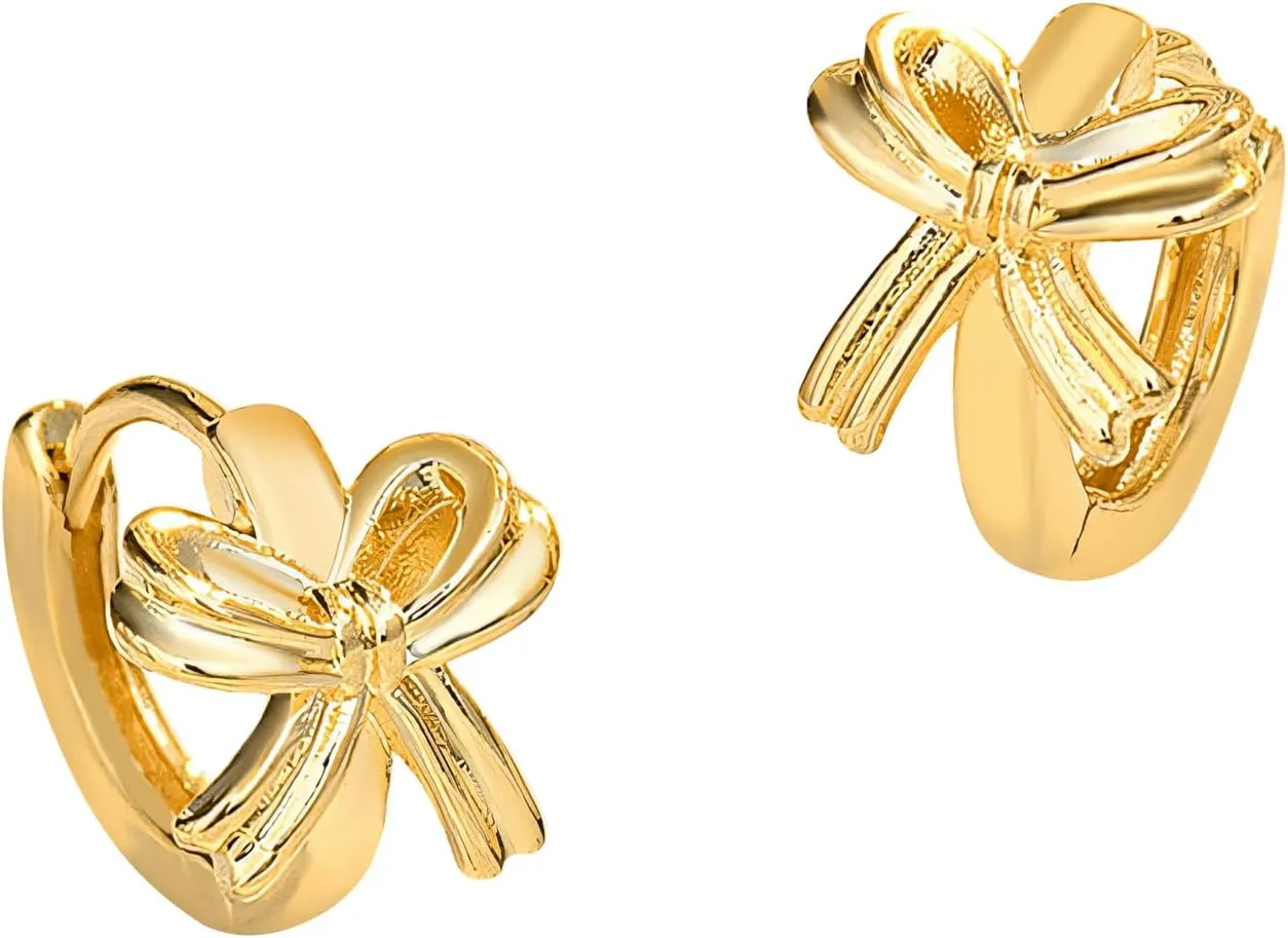 Gold Bow Hoop Earrings for Women 14K Gold Plated Huggie Small Hoop Earrings Dainty Bow Jewelry Earring