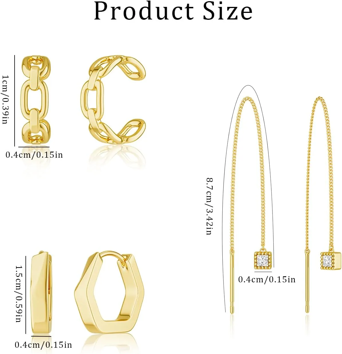 Gold Chain Earrings for Women Dainty Gold Threader Dangle Earrings 14K Gold Plated Cartilage Earrings Set Trendy Hypoallergenic Stack Cubic Zirconia Stud Earrings Long Drop Earrings Jewelry