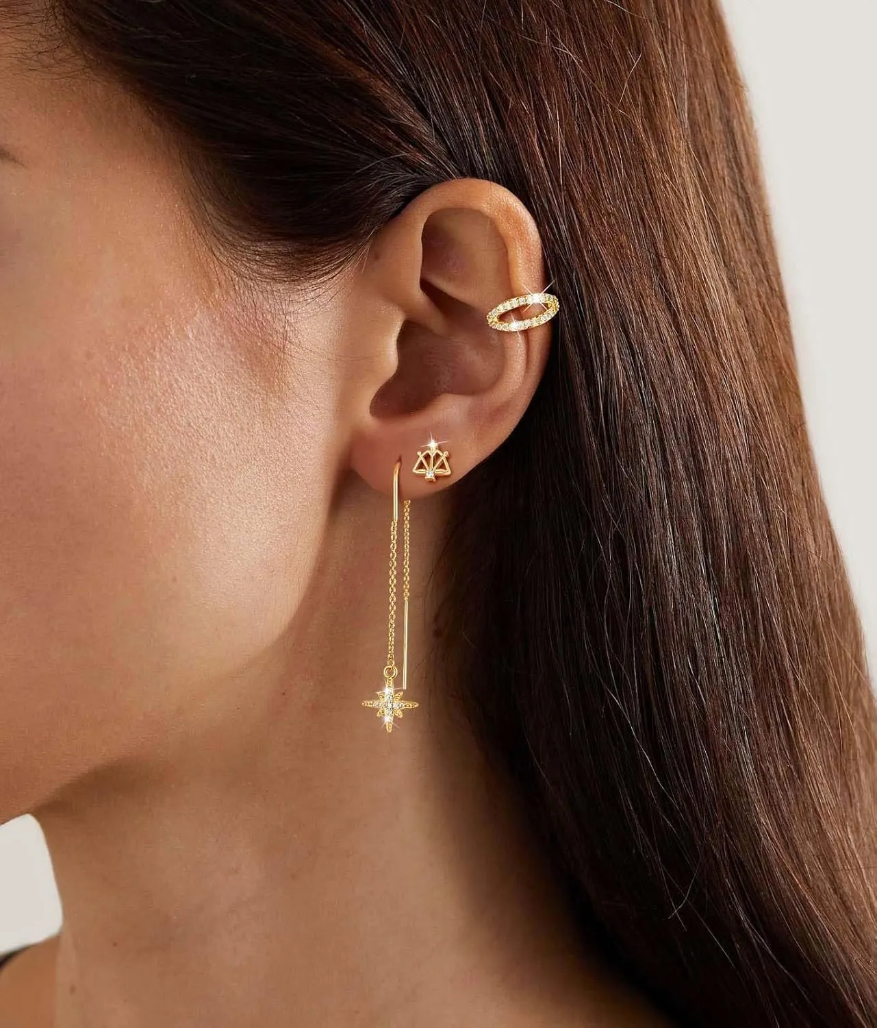 Gold Chain Earrings for Women Dainty Gold Threader Dangle Earrings 14K Gold Plated Cartilage Earrings Set Trendy Hypoallergenic Stack Cubic Zirconia Stud Earrings Long Drop Earrings Jewelry