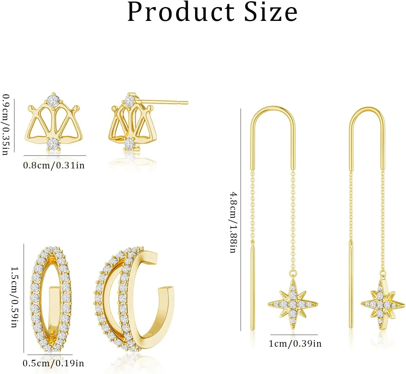 Gold Chain Earrings for Women Dainty Gold Threader Dangle Earrings 14K Gold Plated Cartilage Earrings Set Trendy Hypoallergenic Stack Cubic Zirconia Stud Earrings Long Drop Earrings Jewelry
