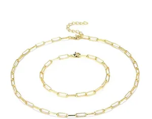 Gold Chain Necklace and Bracelet Set for Women Dainty Chunky Paperclip Link Layered Jewelry Eco Friendly Gold Plated Metal
