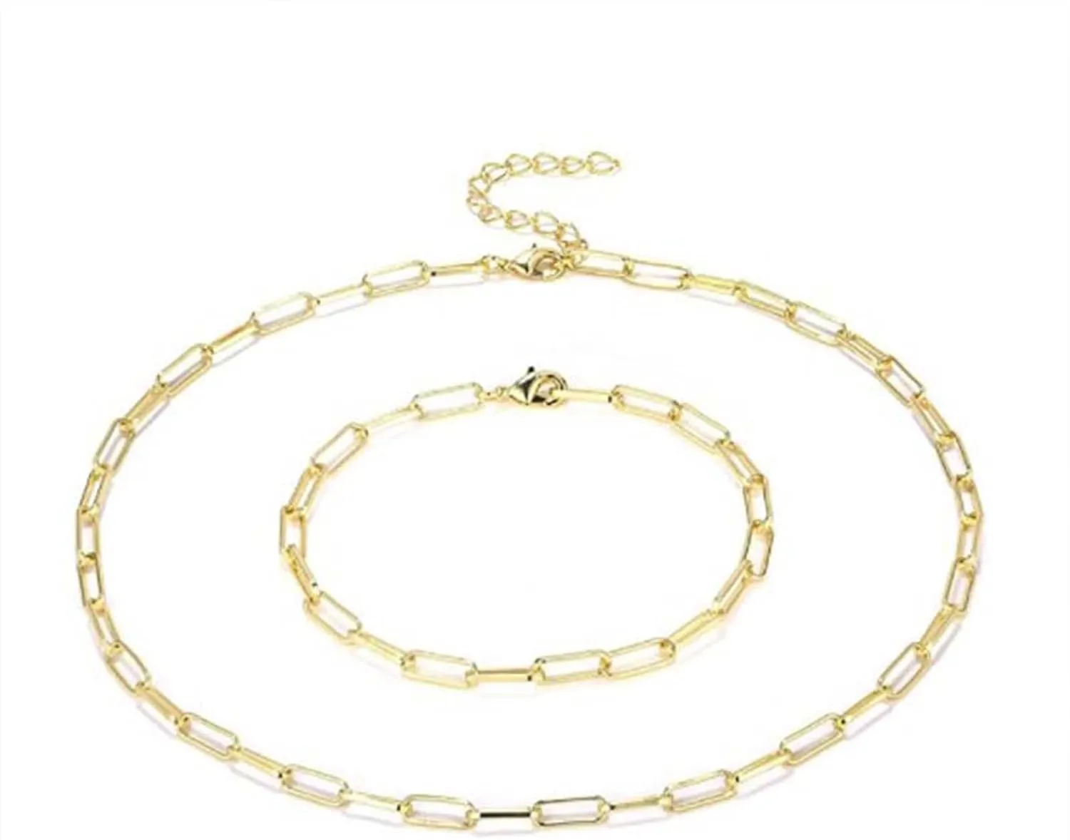 Gold Chain Necklace and Bracelet Set for Women Dainty Chunky Paperclip Link Layered Jewelry Eco Friendly Gold Plated Metal