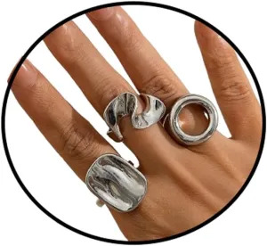 Gold Chunky Ring Set,Vintage Geometric Stacking Rings Exaggerated Knuckle Ring Boho Thick Dome Finger Midi Rin Curved Minimalist Simple Statement Jewelry for Women