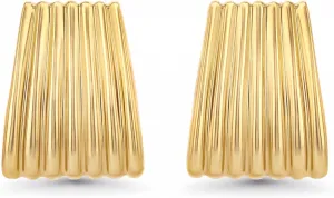 Gold Chunky Statement Earrings for Women by SNGIA, Small Handmade Trendy Stud Ribbed Jewelry Gifts, Rectangle Huggies Fashion Button Accessories, Vintage Thick Square Nickle Free Huggie Earring.