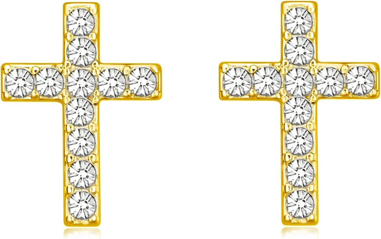 Gold Cross Stud Earrings for Women,Initial Letter Cross Earrings Gifts Jewelry for Women