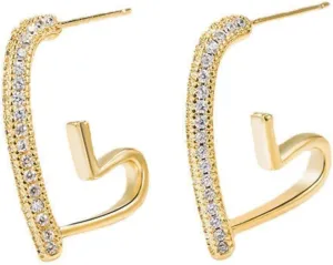 Gold Crystal Heart Shaped Open Hoop Earrings for Women Dainty Sparkling Earrings Trendy Jewelry