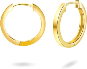 Gold CZ Huggies Earrings for Women and Men, 14K Yellow Gold Plated Piercing Hoop Earrings with S925 Sterling Silver Pin