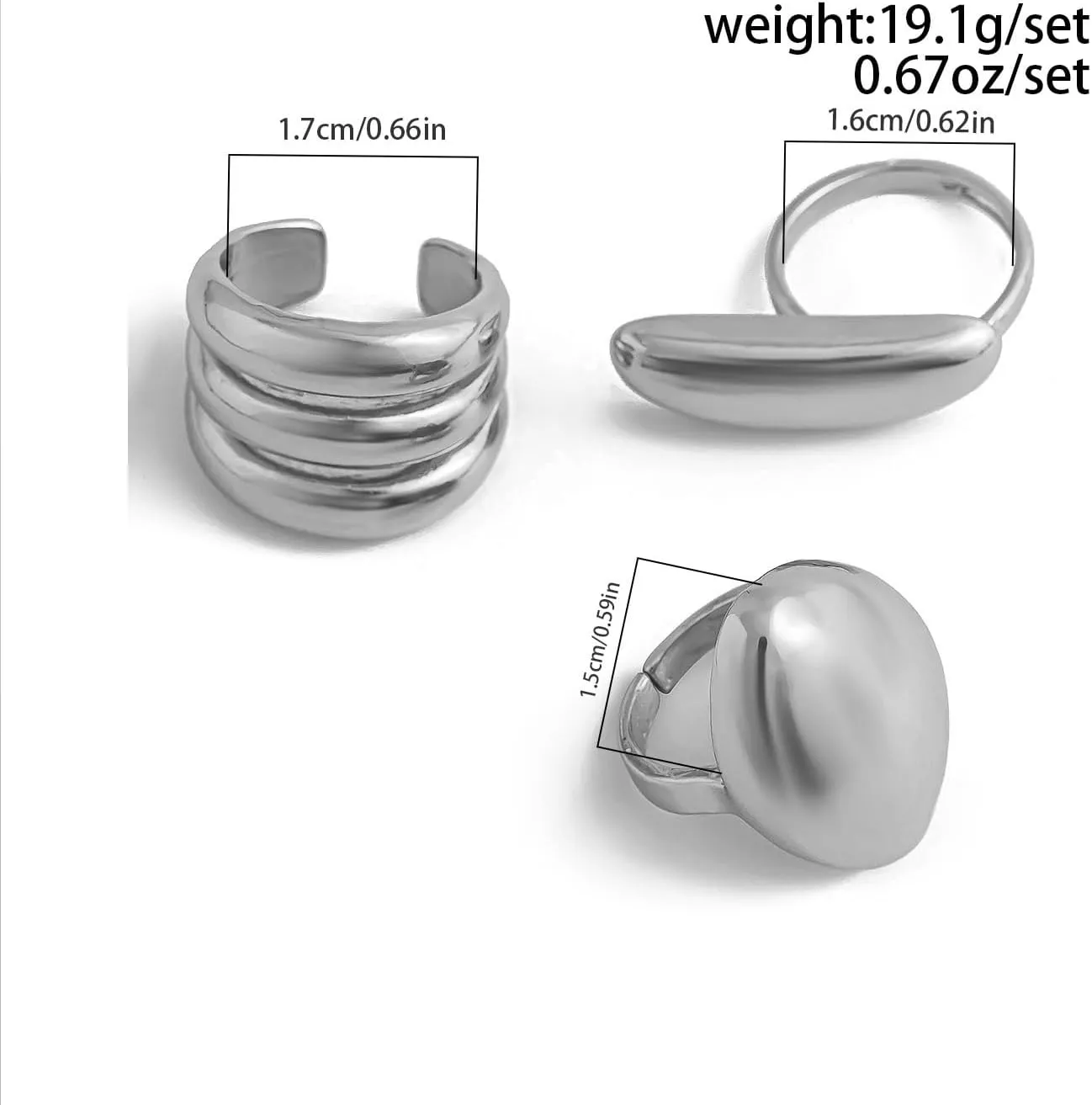 Gold Dome Chunky Rings Set for Women Twisted Arc-shaped Rings Lava Smooth Open Rings Statement Adjustable Ring Jewelry