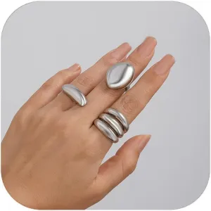 Gold Dome Chunky Rings Set for Women Twisted Arc-shaped Rings Lava Smooth Open Rings Statement Adjustable Ring Jewelry