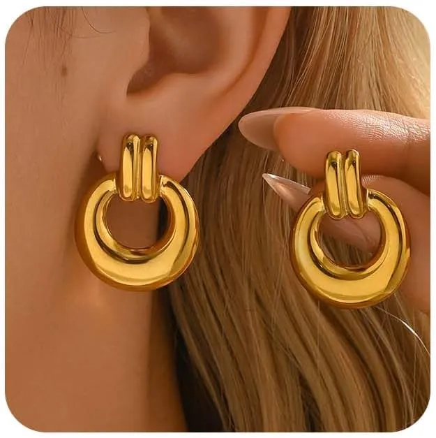 Gold Earrings for Women Trendy 18K Gold Plated Chunky Starfish Seashell Conch Flower Pearl Stud Earrings Hypoallergenic Circle Link Dangle Earrings Trendy Jewelry