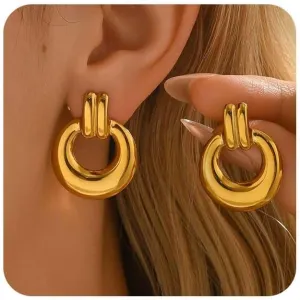 Gold Earrings for Women Trendy 18K Gold Plated Chunky Starfish Seashell Conch Flower Pearl Stud Earrings Hypoallergenic Circle Link Dangle Earrings Trendy Jewelry