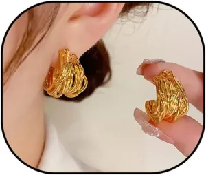 Gold Earrings for Women Trendy Chunky Hoop Earrings Trendy Golden Knot Earring Link Drop Dangle Earrings Statement Stud Earring Prom Earringss for Women 2025