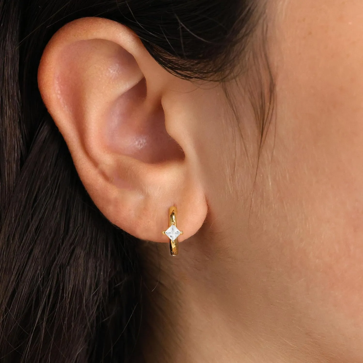Gold Earrings for Women Trendy Emerald Birthstone Huggie Hoop Earrings 14k Gold Plated with Cubic Zirconia Dainty Small Earring for Birthday Gifts Gold Jewelry