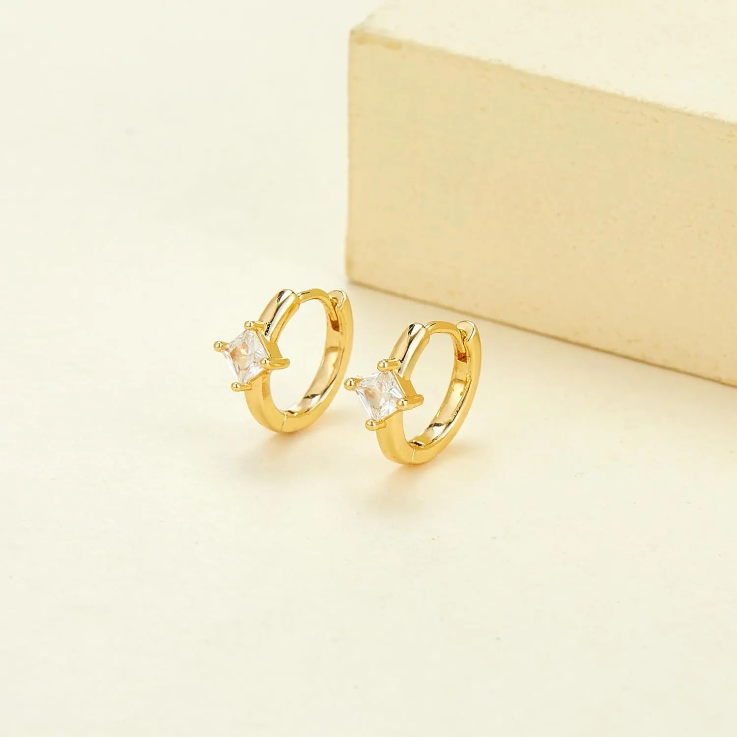Gold Earrings for Women Trendy Emerald Birthstone Huggie Hoop Earrings 14k Gold Plated with Cubic Zirconia Dainty Small Earring for Birthday Gifts Gold Jewelry