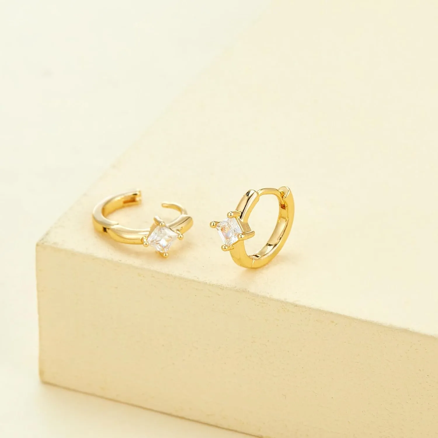 Gold Earrings for Women Trendy Emerald Birthstone Huggie Hoop Earrings 14k Gold Plated with Cubic Zirconia Dainty Small Earring for Birthday Gifts Gold Jewelry