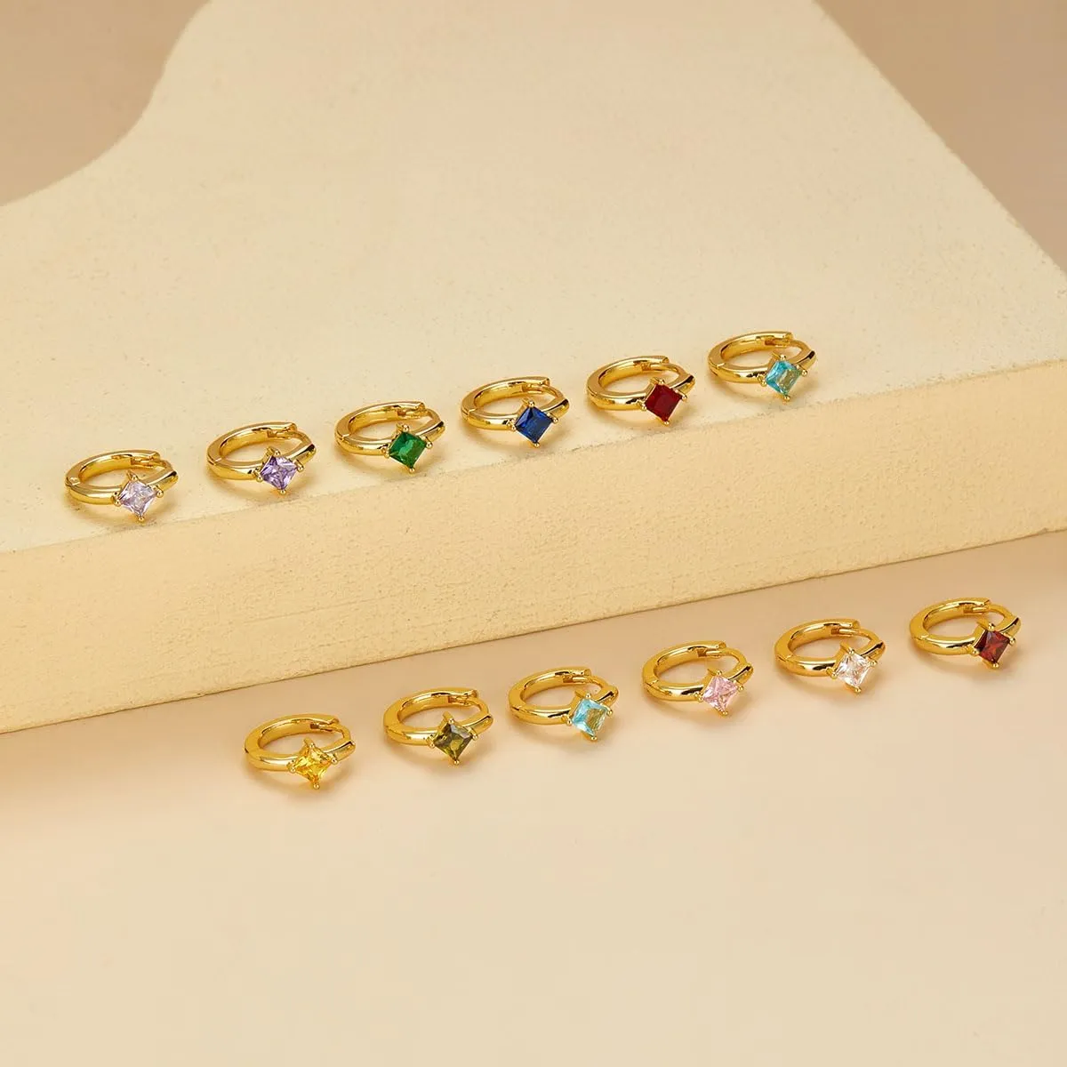 Gold Earrings for Women Trendy Emerald Birthstone Huggie Hoop Earrings 14k Gold Plated with Cubic Zirconia Dainty Small Earring for Birthday Gifts Gold Jewelry