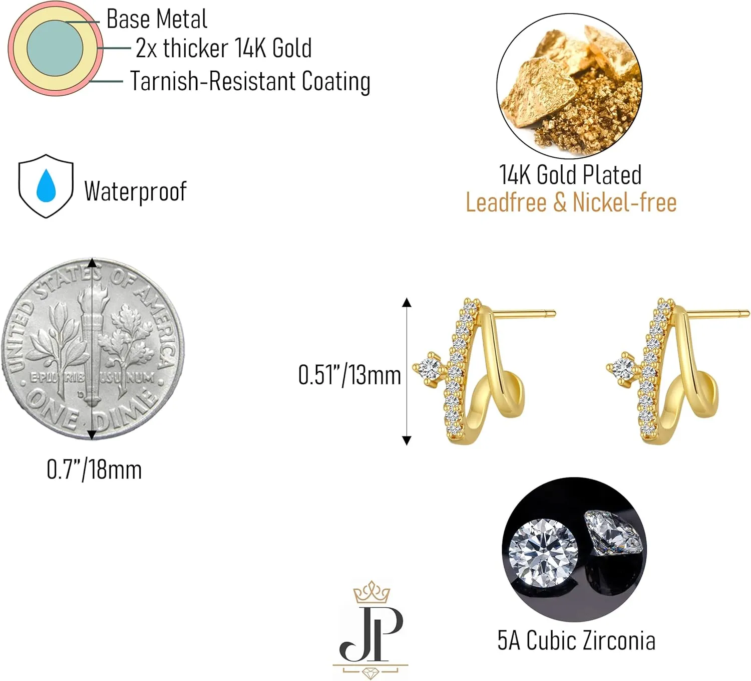 Gold Earrings for Women Trendy Zircon Earring Hypoallergenic Earrings Gold Hoops Non Tarnish Waterproof Drop Trendy Jewelry