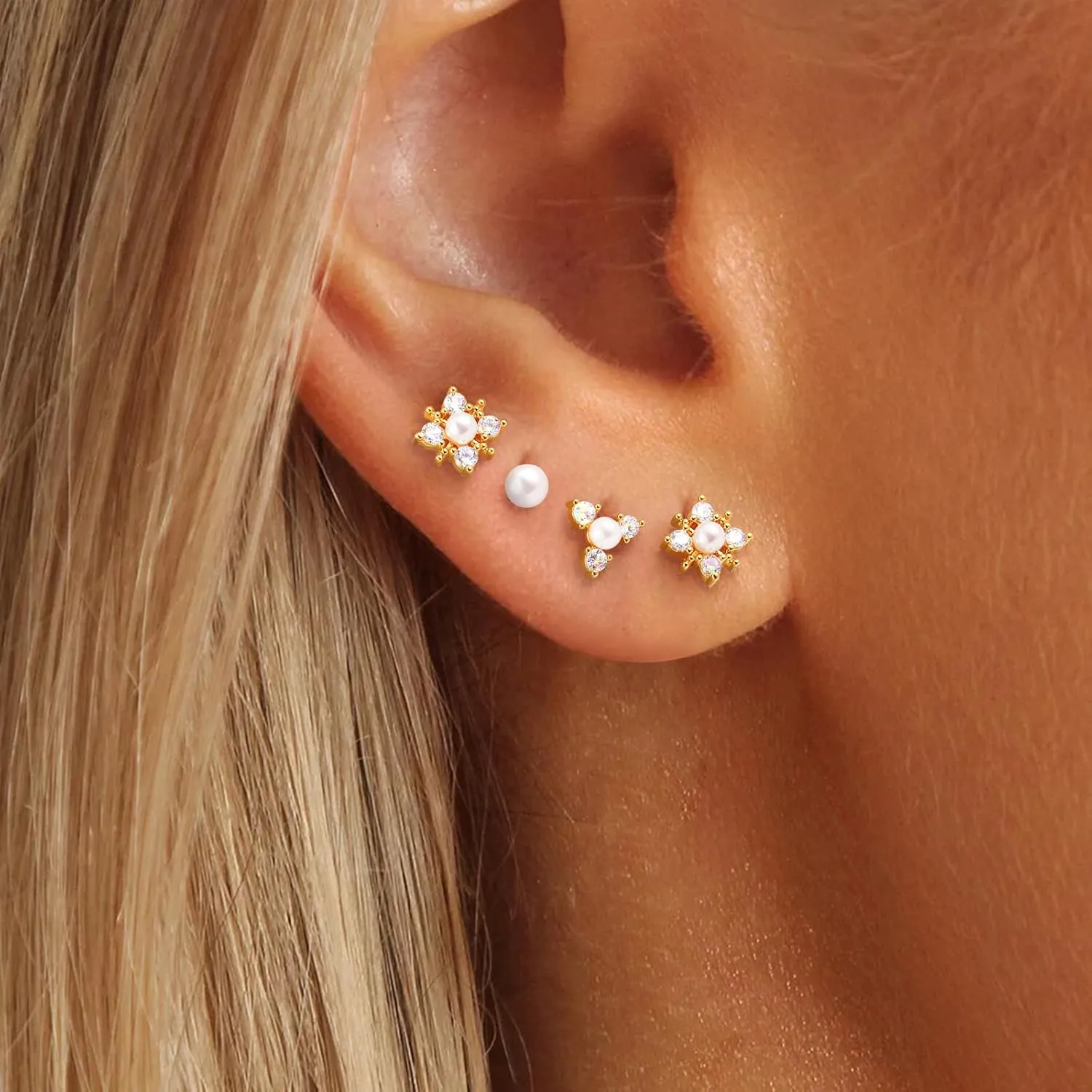 Gold Earrings Set for Women Trendy,18K Gold Plated Stud Pendant Earrings Hypoallergenic,Small Simple CZ Dangle Earrings Stacks