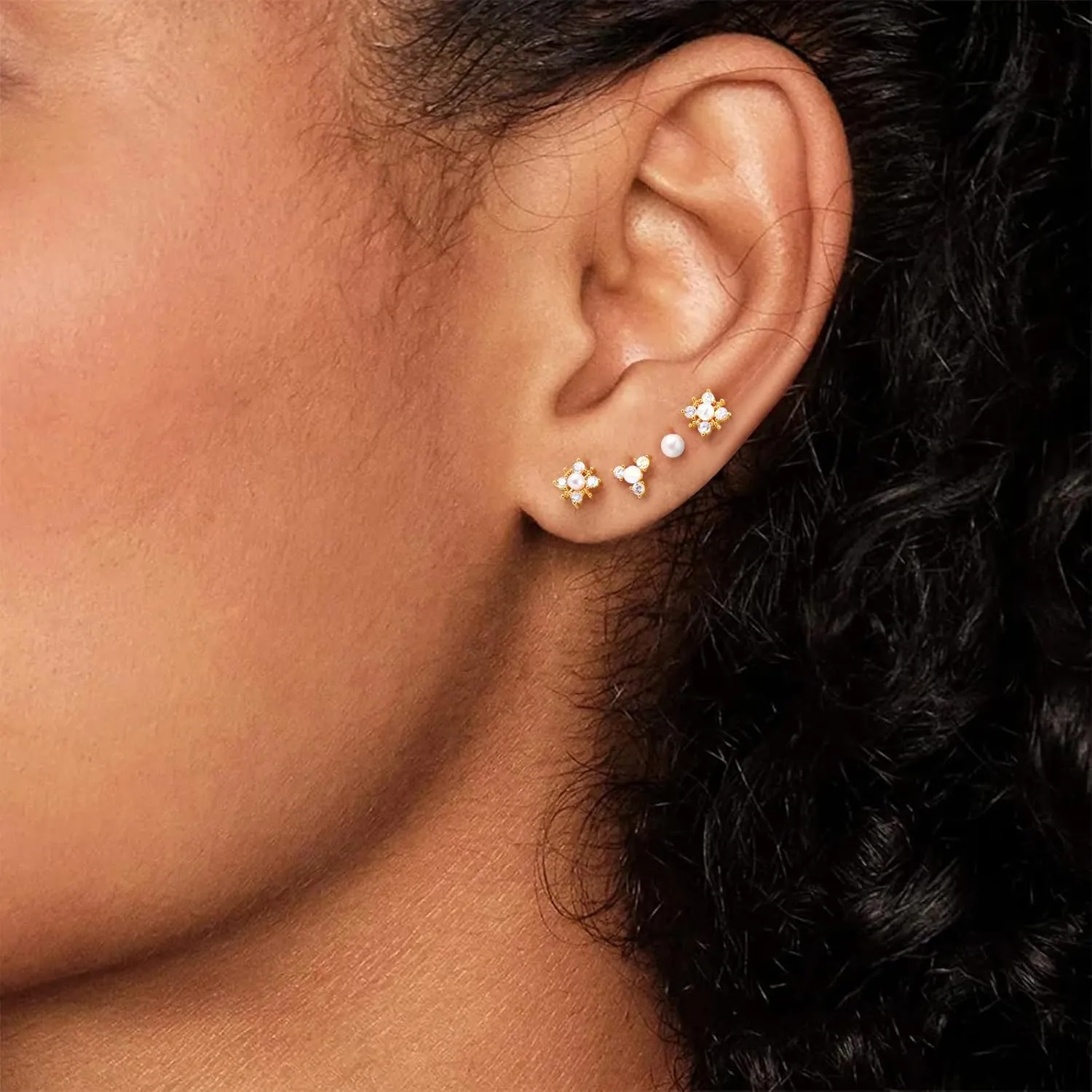 Gold Earrings Set for Women Trendy,18K Gold Plated Stud Pendant Earrings Hypoallergenic,Small Simple CZ Dangle Earrings Stacks