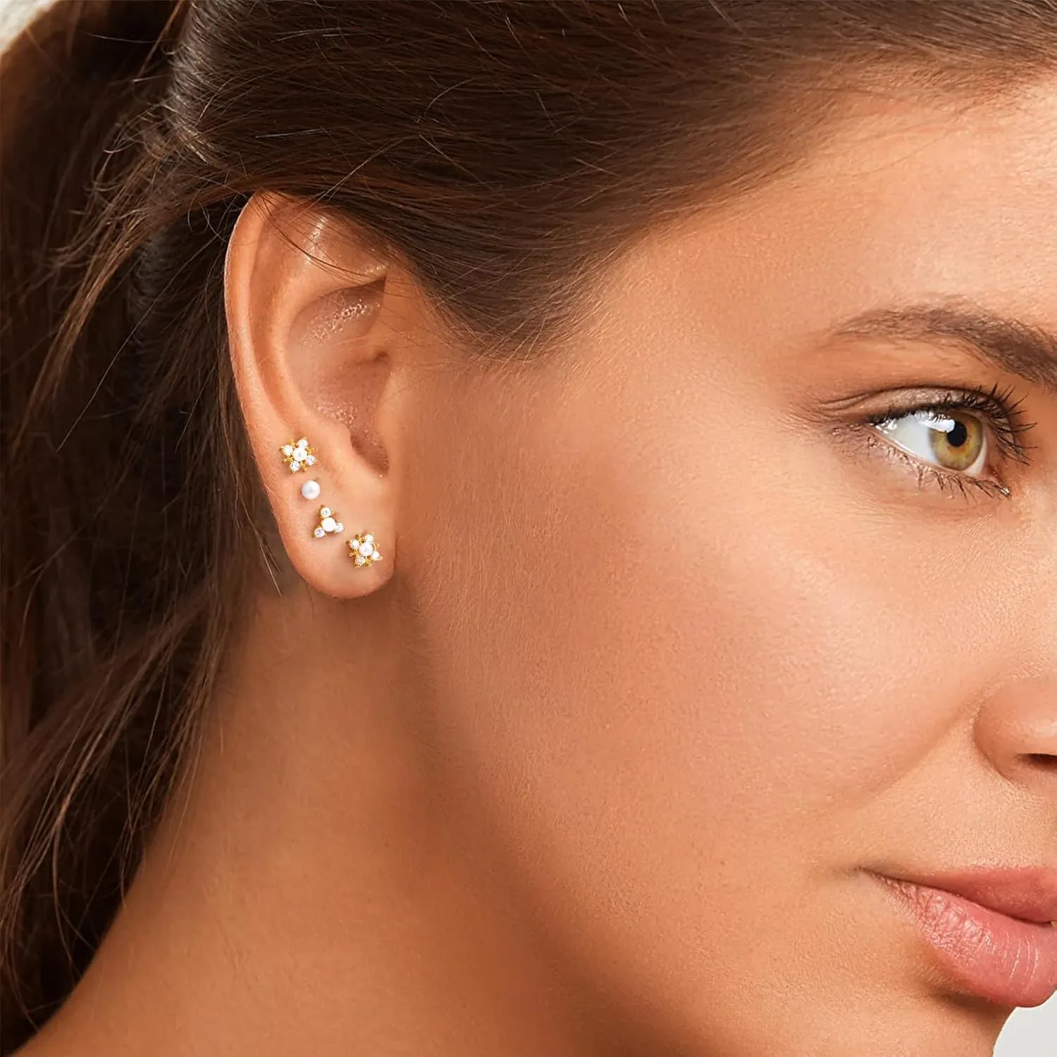 Gold Earrings Set for Women Trendy,18K Gold Plated Stud Pendant Earrings Hypoallergenic,Small Simple CZ Dangle Earrings Stacks