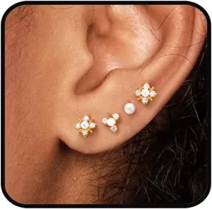 Gold Earrings Set for Women Trendy,18K Gold Plated Stud Pendant Earrings Hypoallergenic,Small Simple CZ Dangle Earrings Stacks