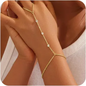 Gold Hand Chain Bracelet for Women Trendy, Dainty 14k Gold Rings Bracelet Finger Ring Slave Bracelet Cubic Zircon Hand Jewelry for Women Jewelry Accessories for Wome