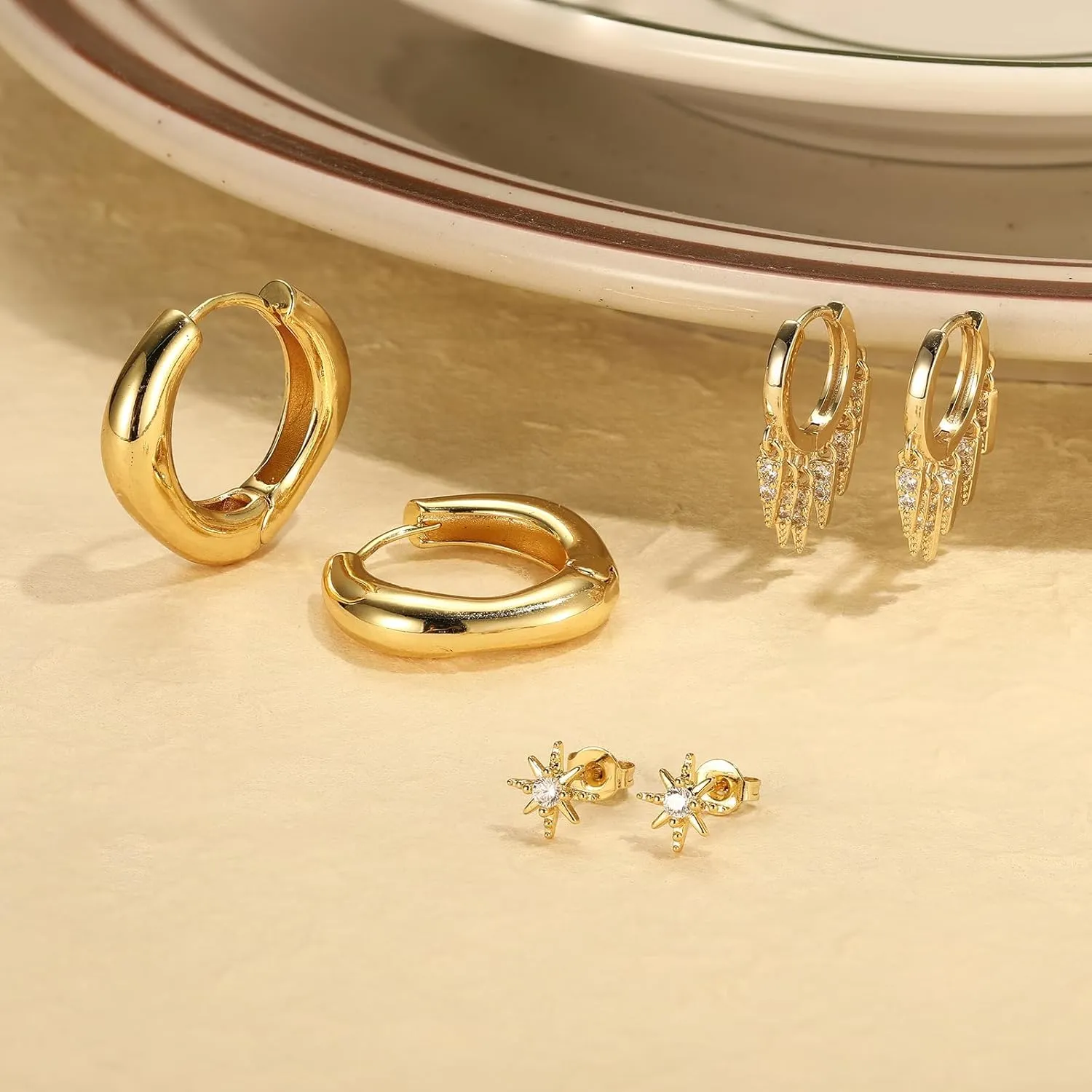 Gold Hoop Earring Set - Trendy Double Hoop Earrings, Hypoallergenic Cartilage Hoops
