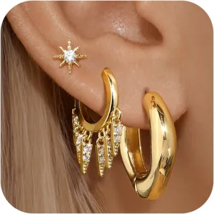 Gold Hoop Earring Set - Trendy Double Hoop Earrings, Hypoallergenic Cartilage Hoops