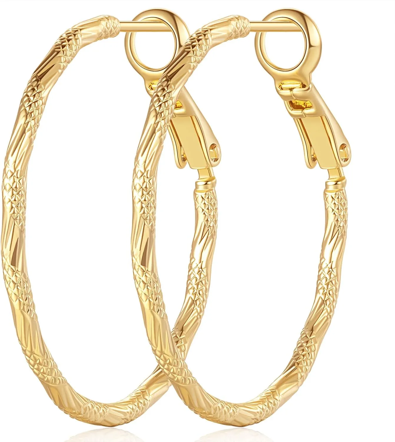 Gold Hoop Earrings for Women 14K Gold Hoop Earrings Well-cutting Earring for Women Big Hypoallergenic Lightweight Womens Hoops Earring 25/35mm