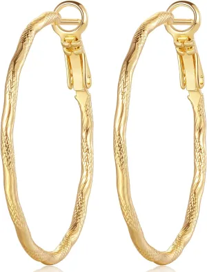 Gold Hoop Earrings for Women 14K Gold Hoop Earrings Well-cutting Earring for Women Big Hypoallergenic Lightweight Womens Hoops Earring 25/35mm