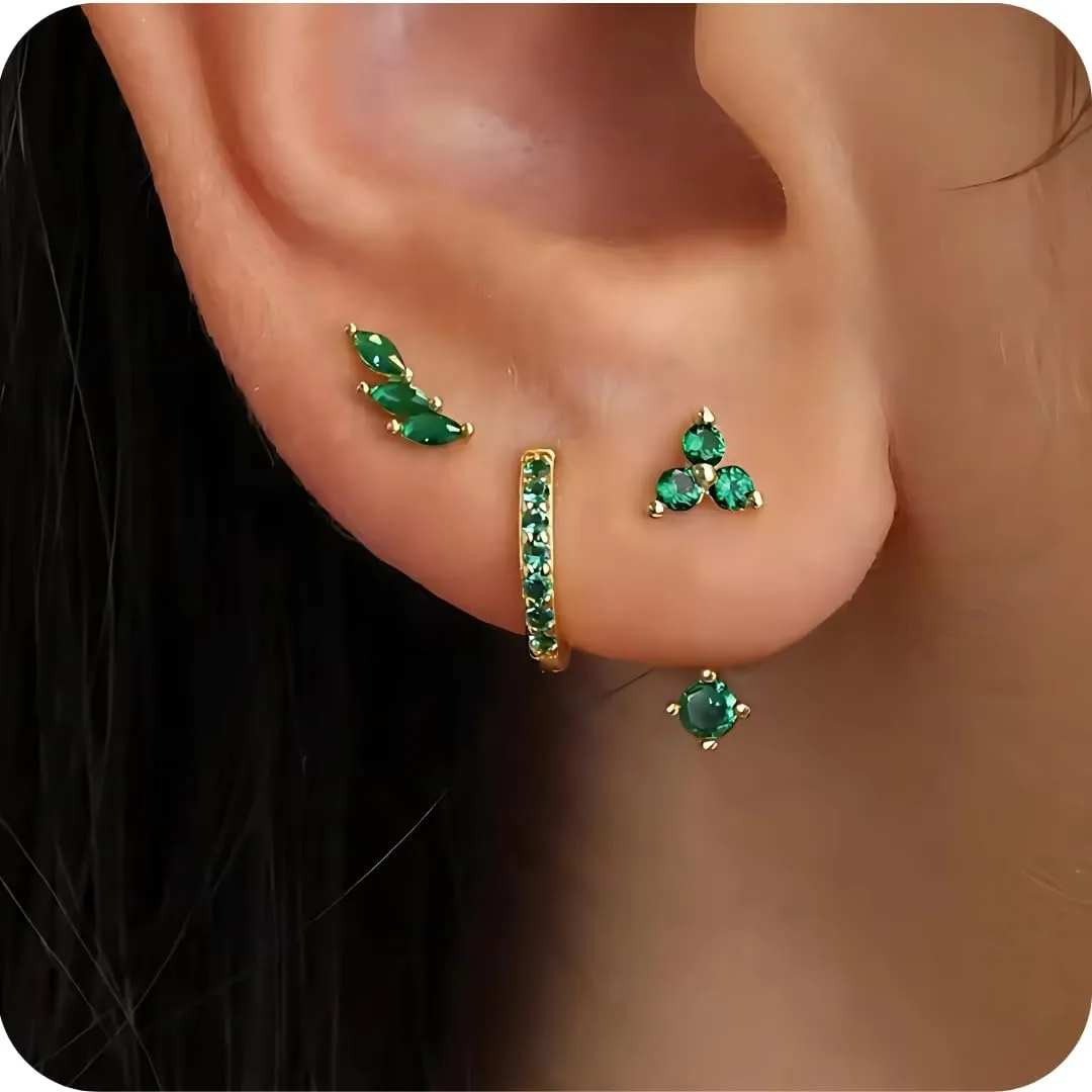 Gold Hoop Earrings for Women 3 Pairs Hypoallergenic Stud Earrings for Women Trendy, Huggie Gold Hoops Plated S925 Sterling Silver Jewelry Set Dainty Stud Dangle Cartilage Jacket Helix Piercing Jewelry