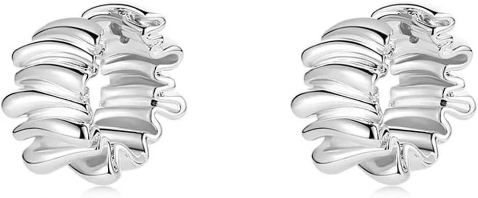 Gold Hoop Earrings for Women Dainty Silver Huggie Hypoallergenic Trendy Jewelry Gift Irregular Earrings with Textured Surface (Silver)