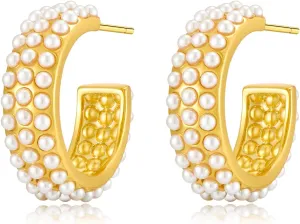 Gold Hoop Earrings for Women Pearl Hoop Earrings Small Hoops Trendy Jewelry