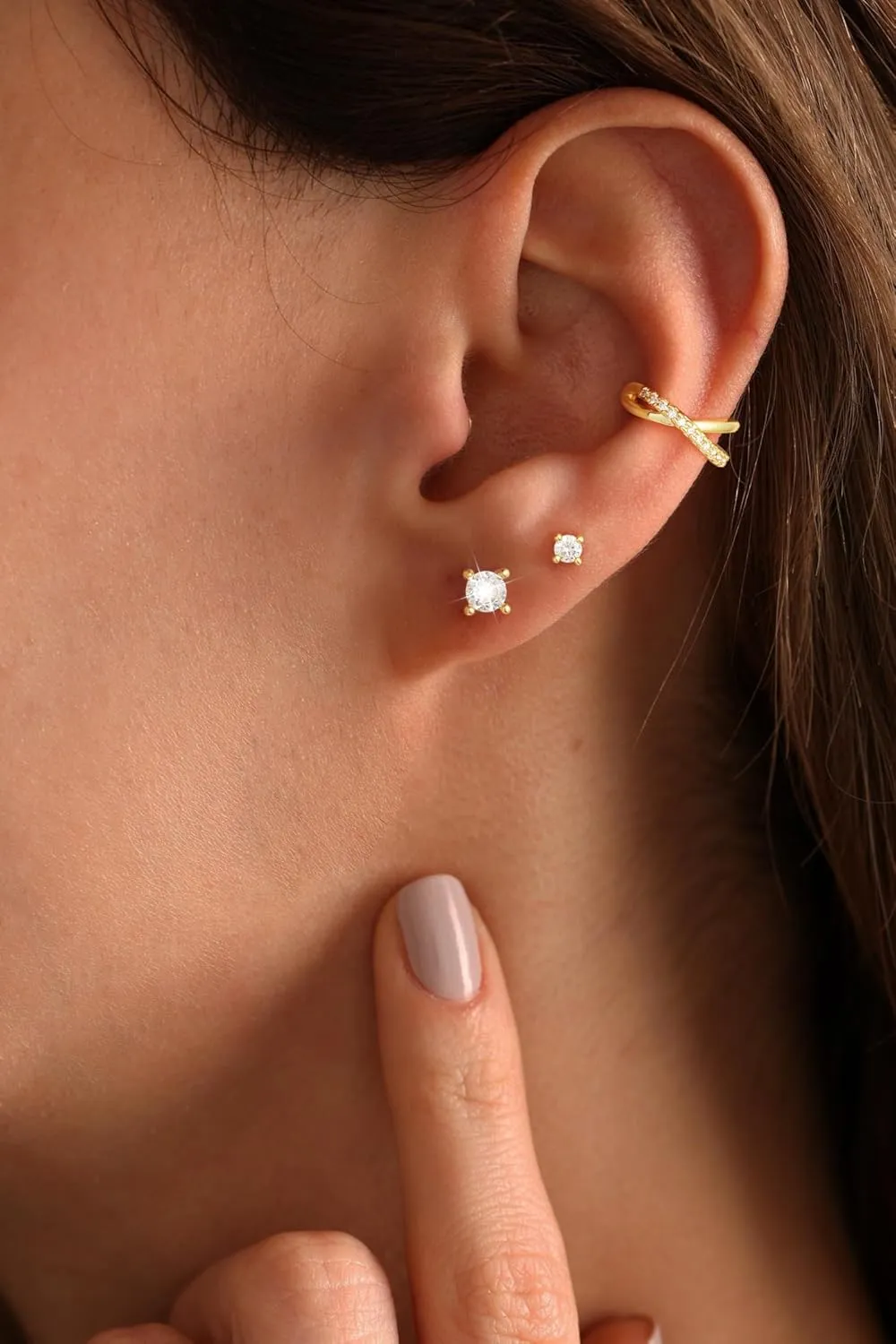 Gold Hoop Earrings for Women, Trendy 14K Gold Stud Earrings Set for Women Dainty Cubic Zirconia Huggie Hoops Small Ear Cuffs Non Piercing Hypoallergenic Earrings Cute Waterproof Gold Jewelry