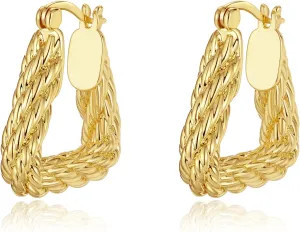 Gold Hoop Earrings for Women Trendy Chunky Triangle Hypoallergenic Earrings with 18K Gold Plated, 2023 Fashion Designer Earrings for Women