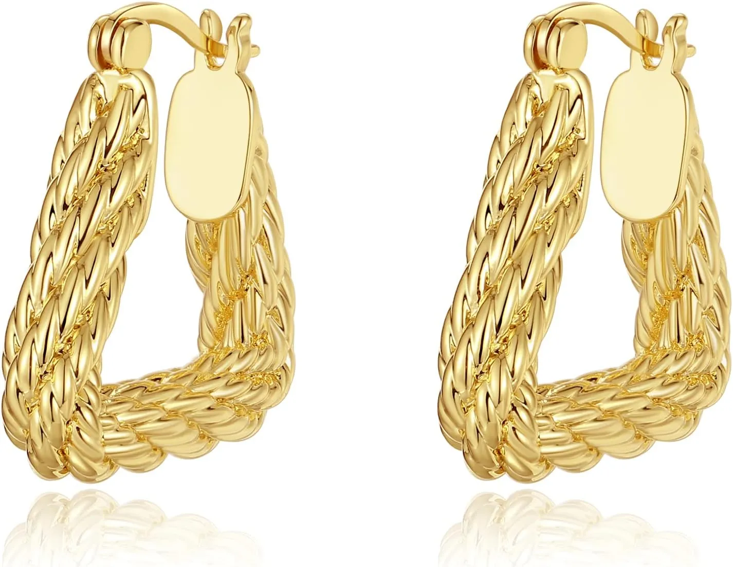 Gold Hoop Earrings for Women Trendy Chunky Triangle Hypoallergenic Earrings with 18K Gold Plated, 2023 Fashion Designer Earrings for Women