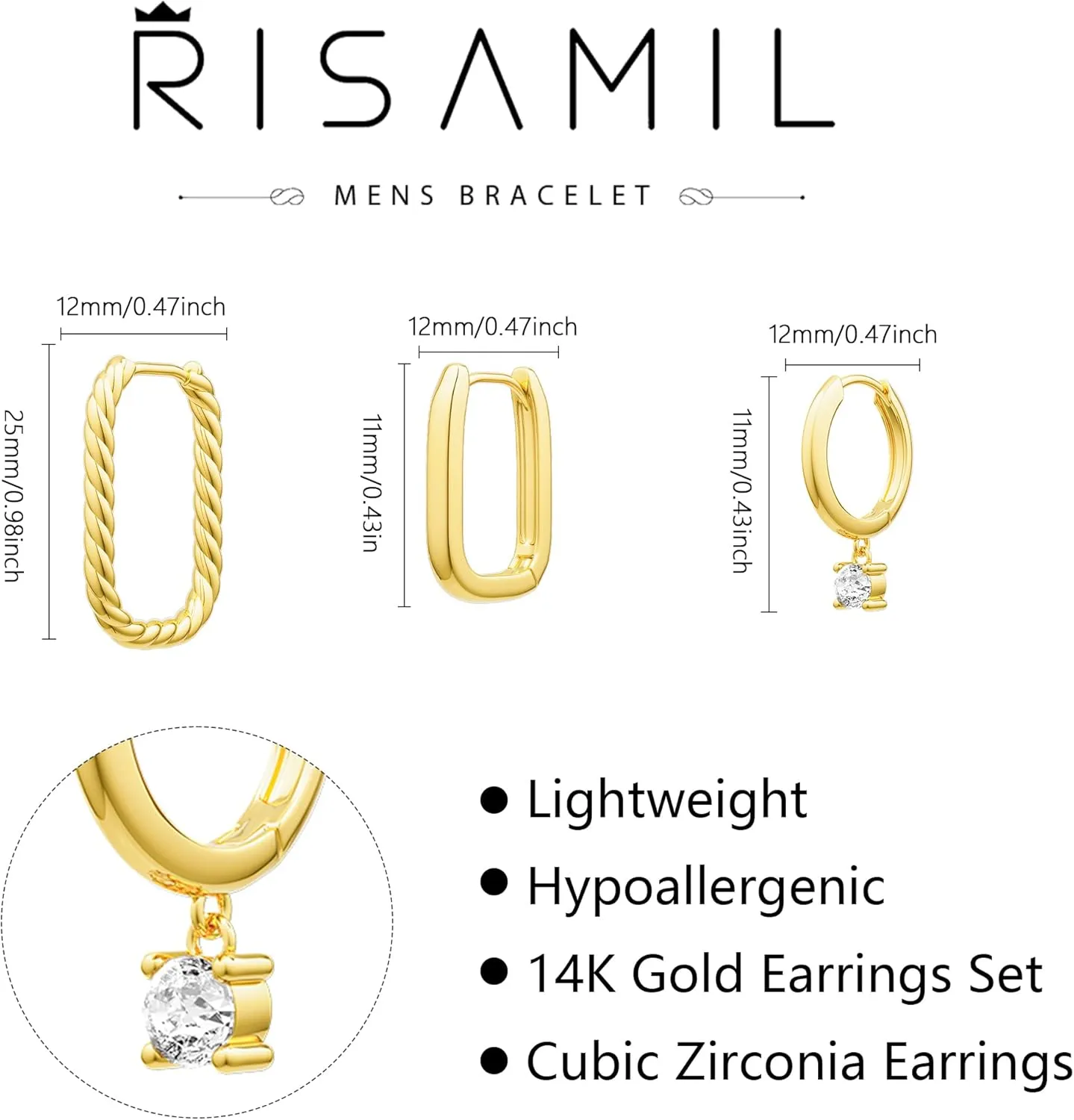 Gold Hoop Earrings - Women's Trendy Hypoallergenic Cubic Zirconia Stud Earrings