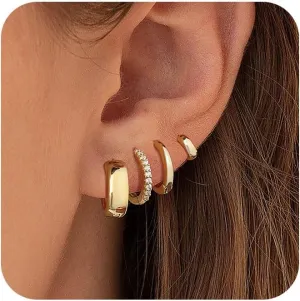 Gold Hoop Earrings - Women's Trendy Hypoallergenic Cubic Zirconia Stud Earrings