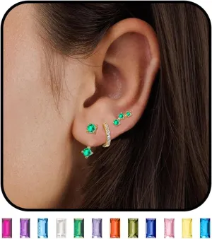 Gold Huggie Hoop Earrings for Women Birthstone Earrings Set for Multiple Piercing Dainty 14k Gold Plated Earrings Stacks Trendy Jewelry Gift Hypoallergenic