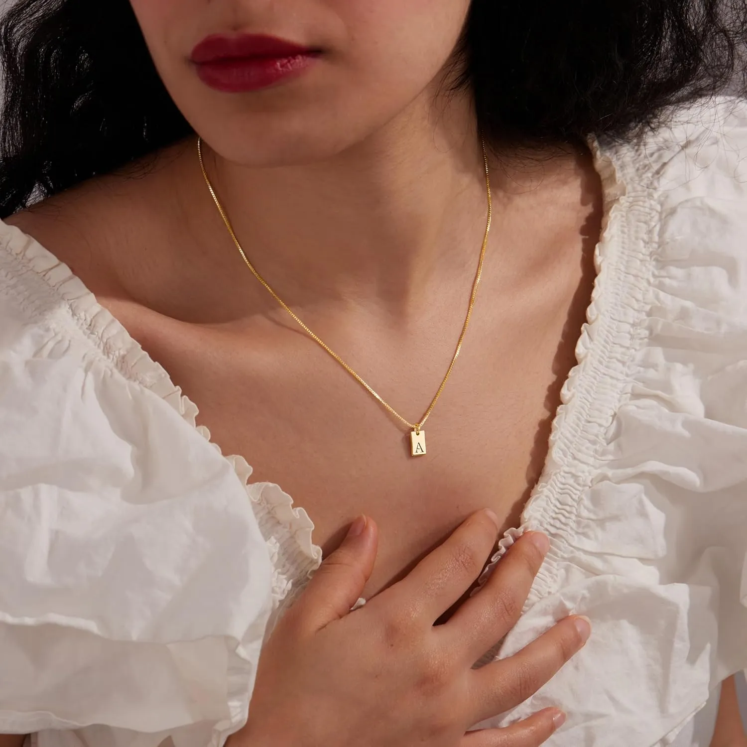 Gold Initial Necklaces for Women Non Tarnish, 14K Gold Plated Dainty Square Letter Pendant Charm Necklace Waterproof A-Z Trendy Thin Chain Name Personalized Jewelry Gifts