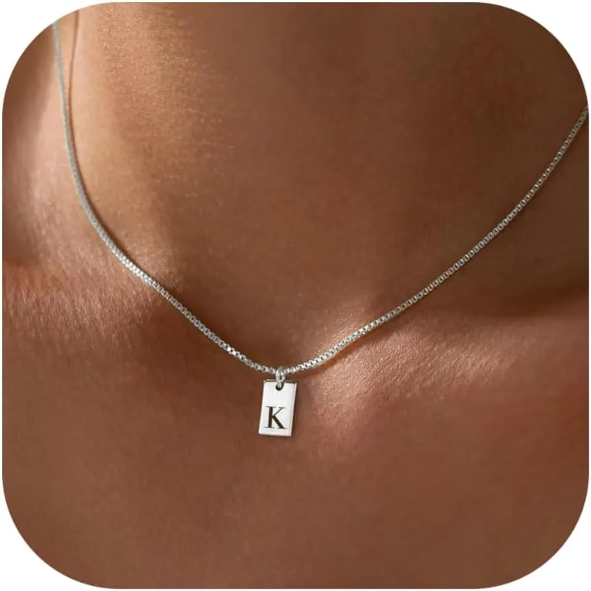 Gold Initial Necklaces for Women Non Tarnish, 14K Gold Plated Dainty Square Letter Pendant Charm Necklace Waterproof A-Z Trendy Thin Chain Name Personalized Jewelry Gifts