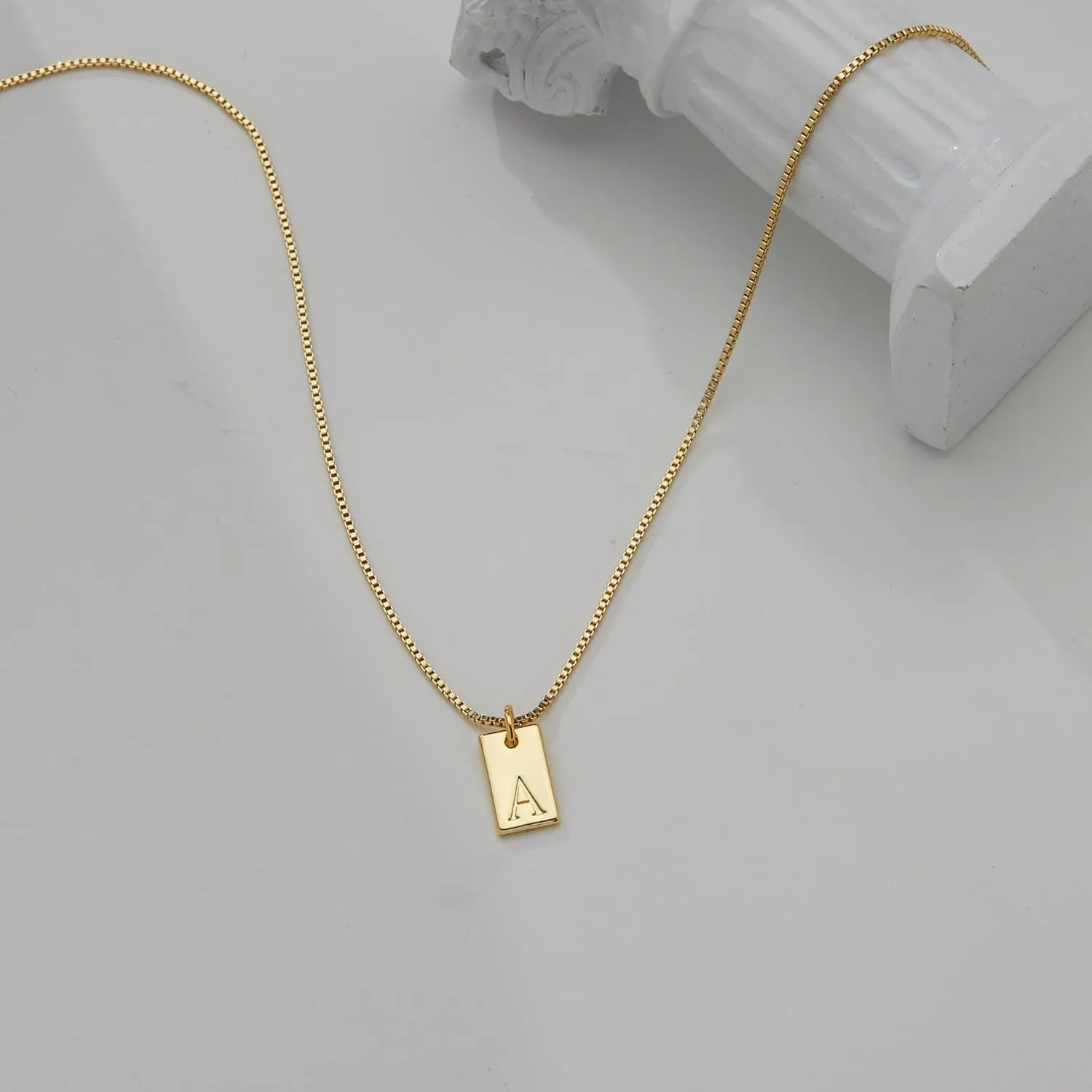 Gold Initial Necklaces for Women Non Tarnish, 14K Gold Plated Dainty Square Letter Pendant Charm Necklace Waterproof A-Z Trendy Thin Chain Name Personalized Jewelry Gifts