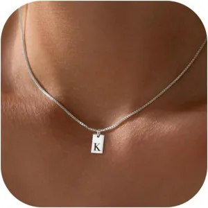 Gold Initial Necklaces for Women Non Tarnish, 14K Gold Plated Dainty Square Letter Pendant Charm Necklace Waterproof A-Z Trendy Thin Chain Name Personalized Jewelry Gifts