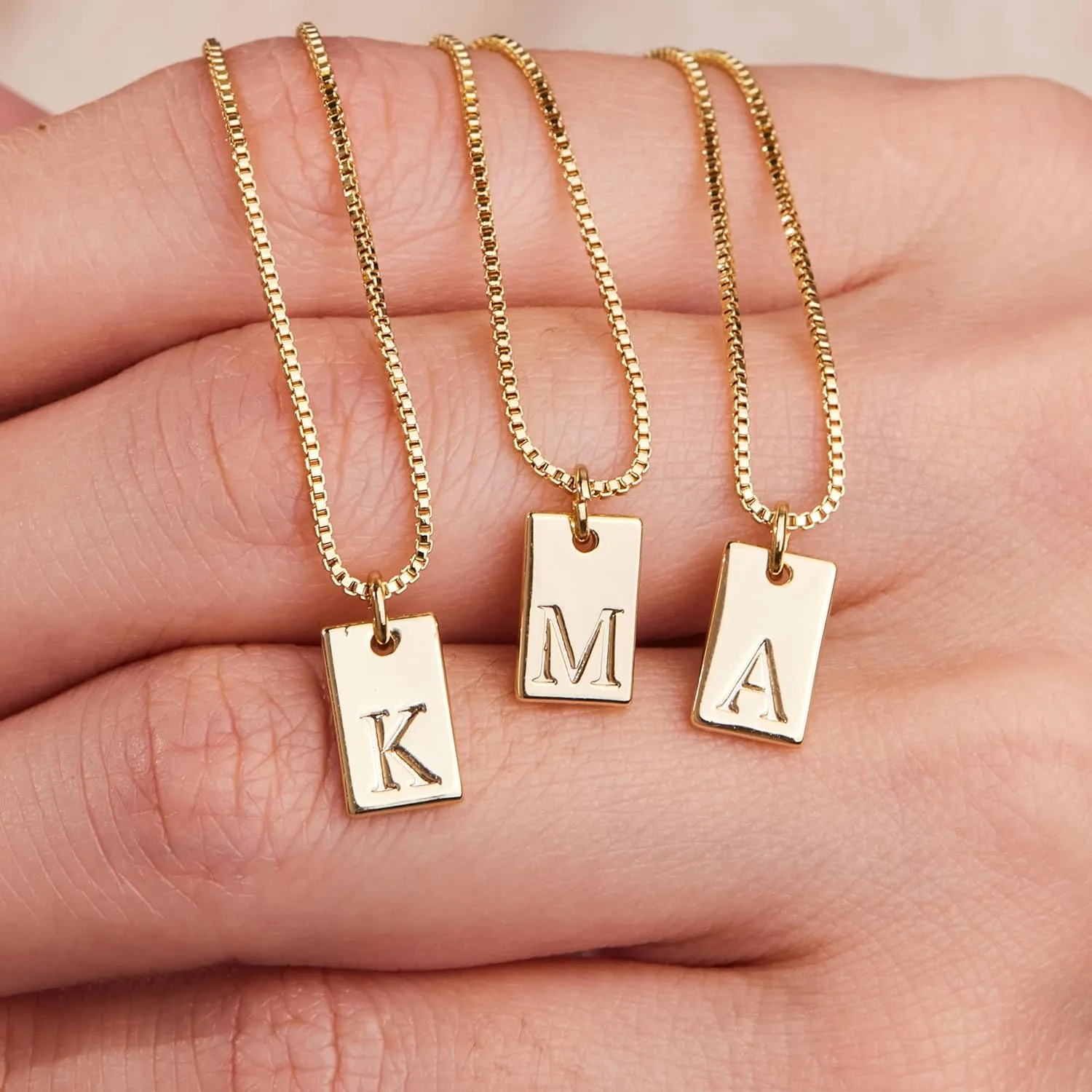 Gold Initial Necklaces for Women Non Tarnish, 14K Gold Plated Dainty Square Letter Pendant Charm Necklace Waterproof A-Z Trendy Thin Chain Name Personalized Jewelry Gifts