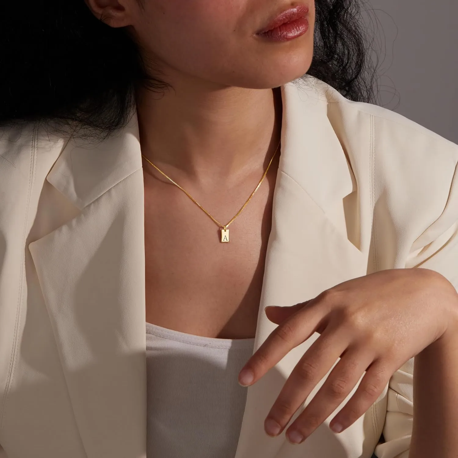 Gold Initial Necklaces for Women Non Tarnish, 14K Gold Plated Dainty Square Letter Pendant Charm Necklace Waterproof A-Z Trendy Thin Chain Name Personalized Jewelry Gifts