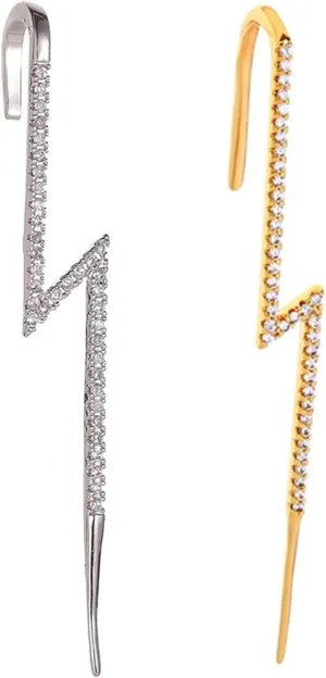 Gold Lightning Bolt Wrap Earrings For Women Sparkling Rhinestones Climber Earrings for Women