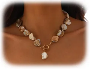 Gold Metal Link Chain Necklace for Women Irregular Shell Pearl Collar Necklace Summer Beach Chunky Shell Clavicle Necklace Jewelry for Women