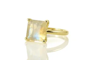 Gold Moonstone Ring - Custom Natural Gemstone Jewelry for Women - Large Engagement or Statement Ring - Handmade Bohemian Style - Choose Your Size